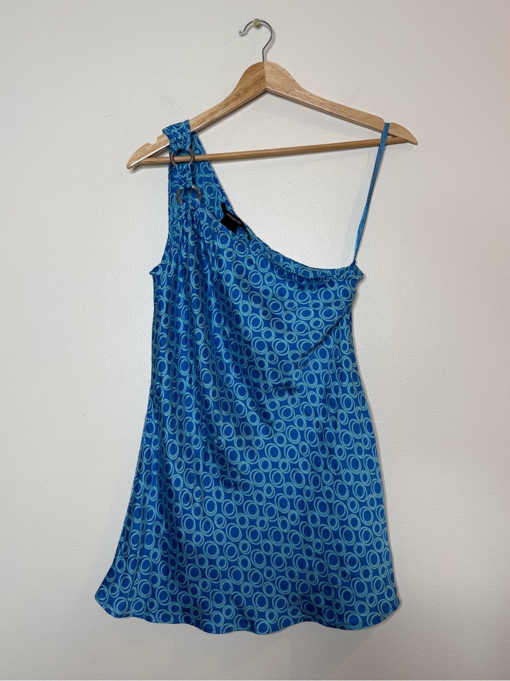 Vintage Y2K Arden B One Shoulder 100% Silk Abstract Tank in blue